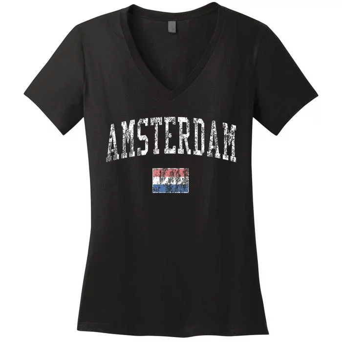 Amsterdam Netherlands Vintage Sports Women's V-Neck T-Shirt