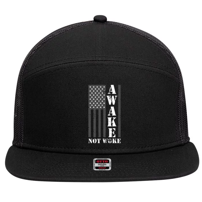 Awake Not Woke 7 Panel Mesh Trucker Snapback Hat