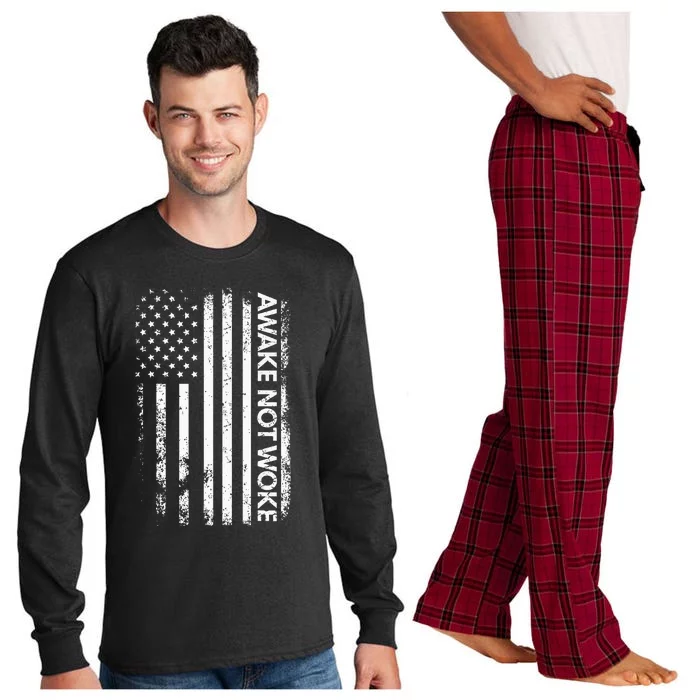 Awake Not Woke American Flag Free Speech Long Sleeve Pajama Set