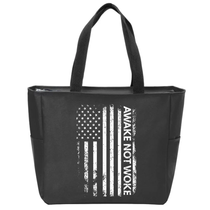 Awake Not Woke American Flag Free Speech Zip Tote Bag