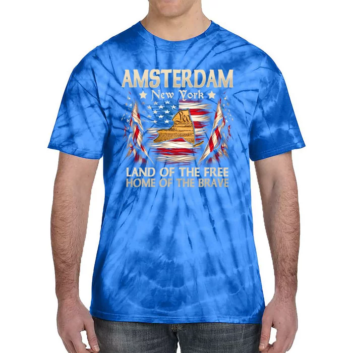 Amsterdam New York Usa Flag 4th Of July Gift Tie-Dye T-Shirt