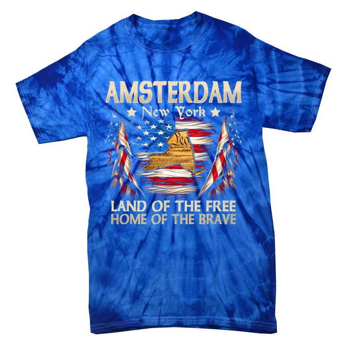 Amsterdam New York Usa Flag 4th Of July Gift Tie-Dye T-Shirt