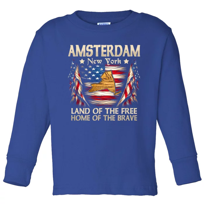 Amsterdam New York Usa Flag 4th Of July Gift Toddler Long Sleeve Shirt