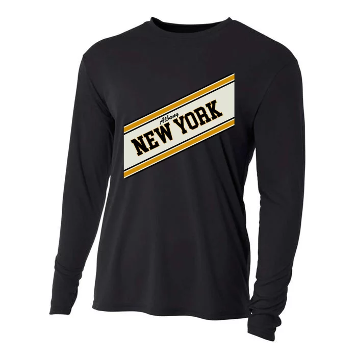 Albany New York Varsity Logo Cooling Performance Long Sleeve Crew