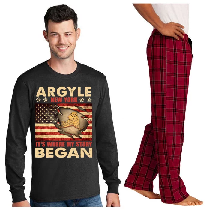 Argyle New York Usa Flag Independence Day Meaningful Gift Long Sleeve Pajama Set