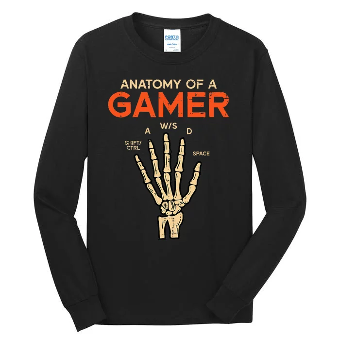 Anatomy Of A Gamer Skeleton Hand Funny Tall Long Sleeve T-Shirt