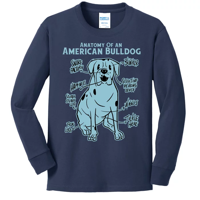 Anatomy Of An American Bulldog Kids Long Sleeve Shirt