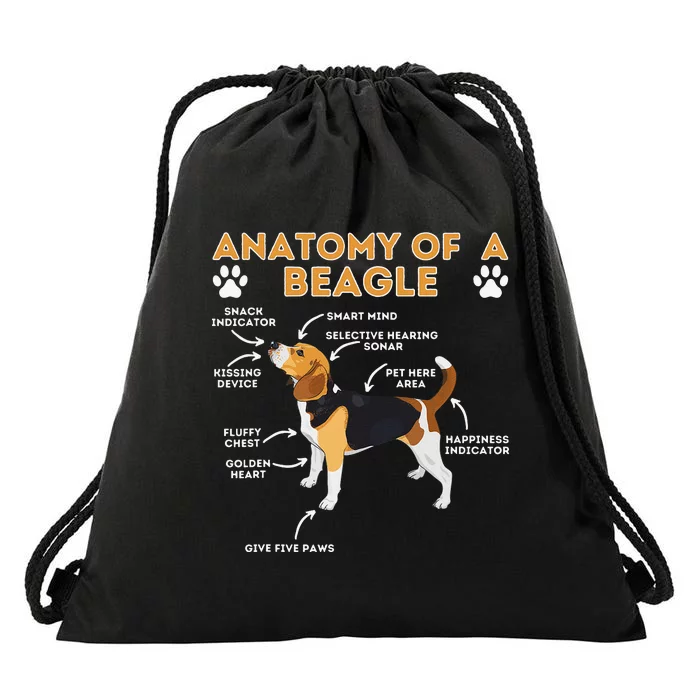 Anatomy Of A Beagle Funny Beagle Dog Lover Drawstring Bag