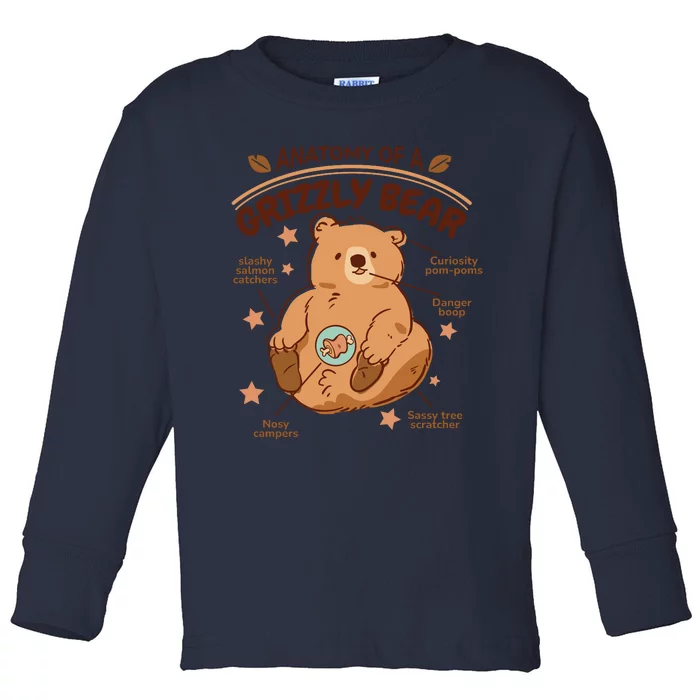 Anatomy Of A Grizzly Bear Toddler Long Sleeve Shirt