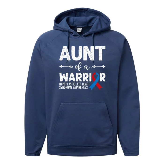 Aunt Of A Warrior Red Blue Ribbon HLHS Awareness Performance Fleece Hoodie