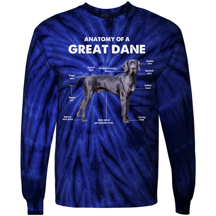 Anatomy Of A Great Dane Perfect Gift For Dog Lovers Tie-Dye Long Sleeve Shirt