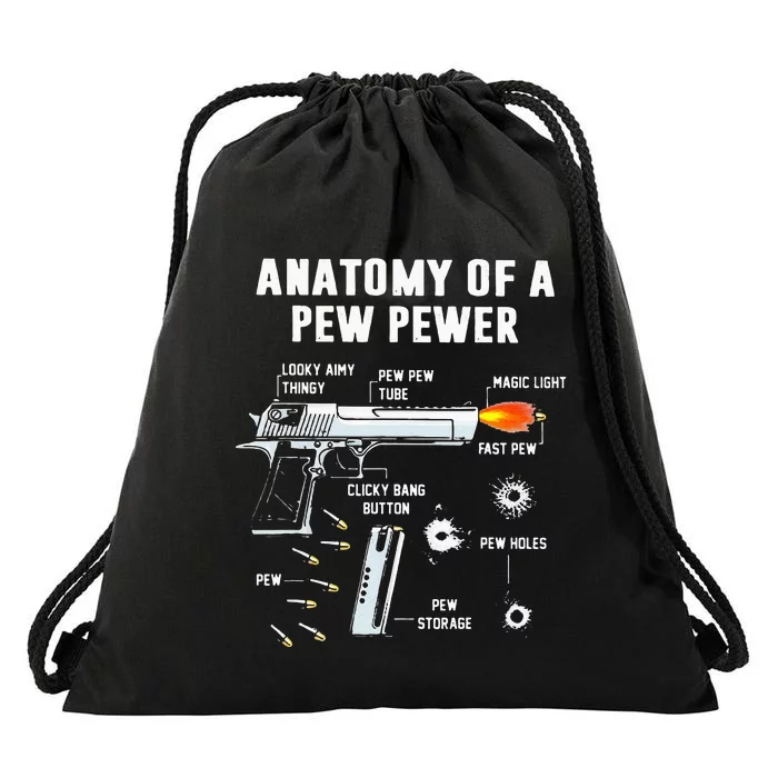 Anatomy Of A Pew Pewer Drawstring Bag