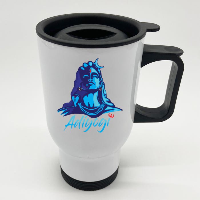 Adiyogi Or Adhi Yogi Shiva Mahadev Blue Hindu Maha Shivratri Funny Gift Front & Back Stainless Steel Travel Mug