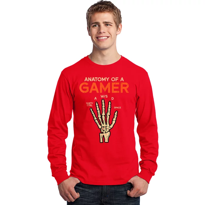 Anatomy Of A Gamer Skeleton Hand Funny Long Sleeve Shirt