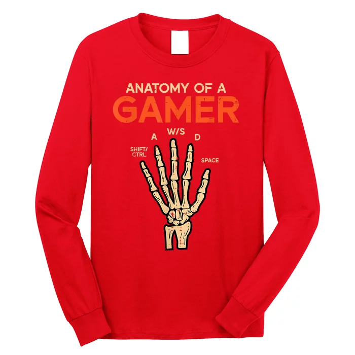 Anatomy Of A Gamer Skeleton Hand Funny Long Sleeve Shirt