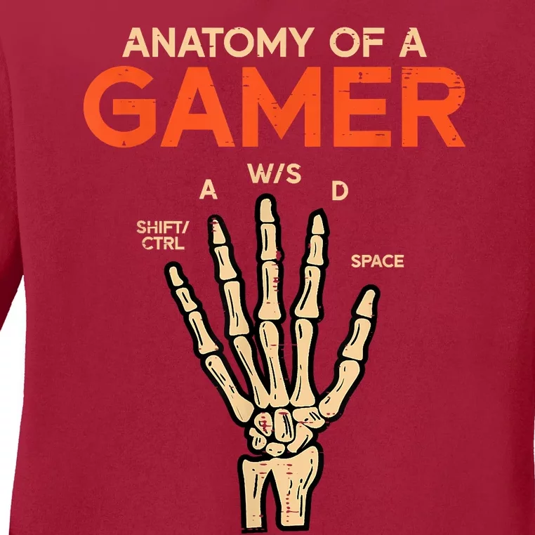 Anatomy Of A Gamer Skeleton Hand Funny Ladies Long Sleeve Shirt