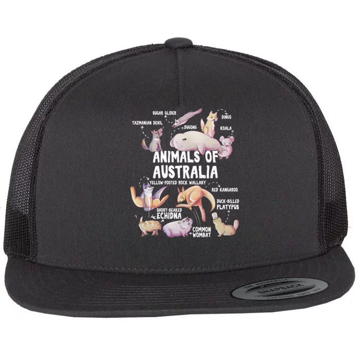 Animals Of Australia Australian Animal Educational Gift Cute Flat Bill Trucker Hat