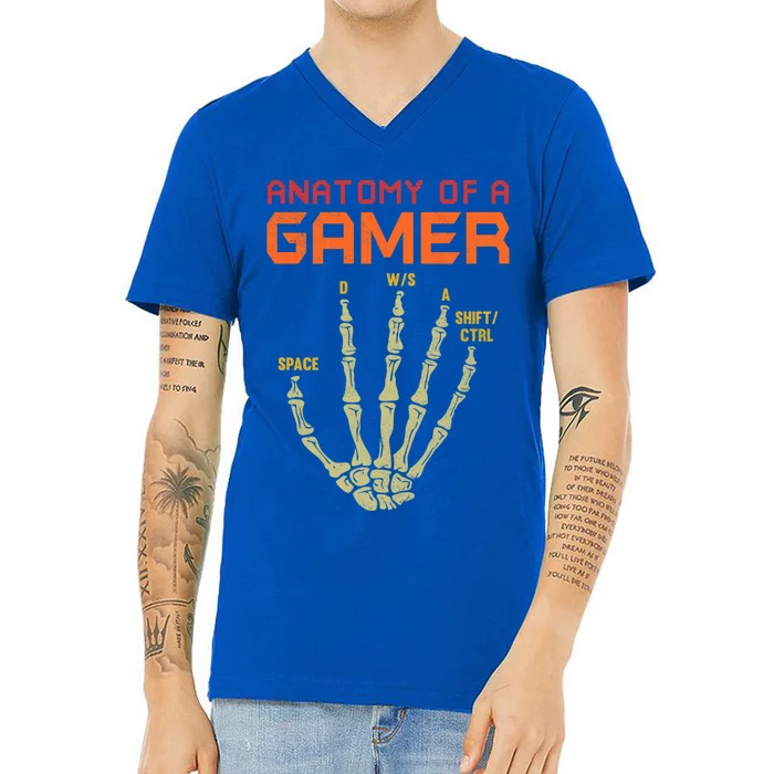 Anatomy Of A Gamer Skeleton Hand Funny Gamer Ns Gift V-Neck T-Shirt