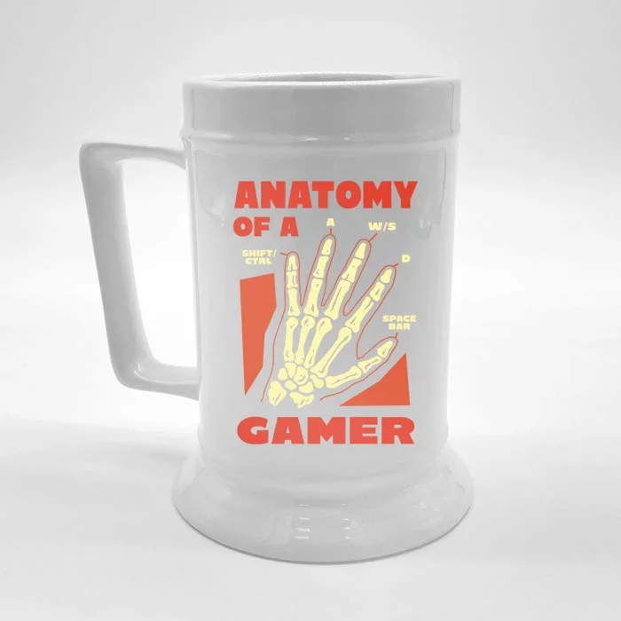 Anatomy Of A Gamer Skeleton Hand Guide Gift Front & Back Beer Stein