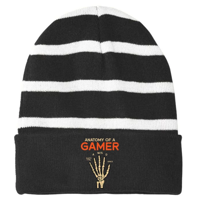 Anatomy Of A Gamer Skeleton Hand Funny Striped Beanie with Solid Band