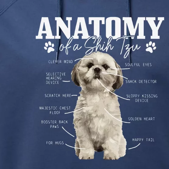 Anatomy Of A Shih Tzu Dog Funny Cute Pitbull Mom Pitbull Dad Performance Fleece Hoodie