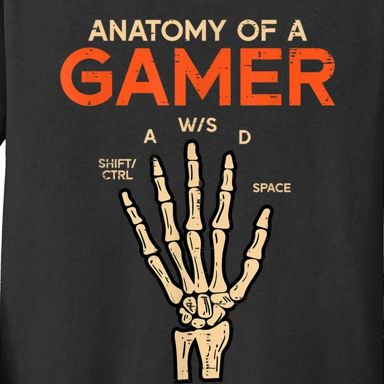 Anatomy Of A Gamer Skeleton Hand Funny Men Kids Teens Kids Long Sleeve Shirt