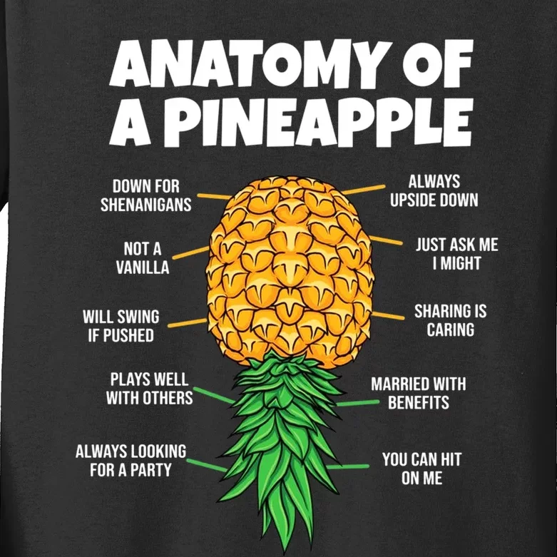 Anatomy Of A Pineapple Swinger Funny Upside Down Pineapple Great Kids Long Sleeve Shirt