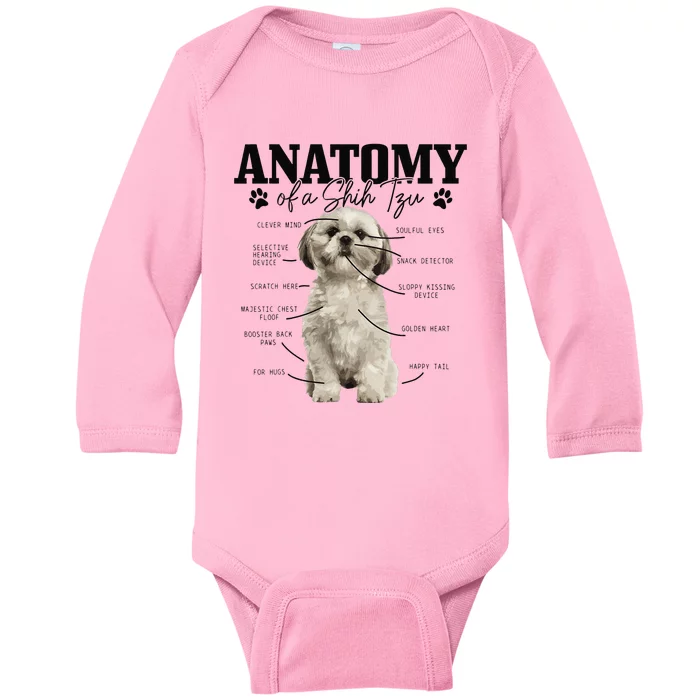 Anatomy Of A Shih Tzu Dog Funny Cute Shih Tzu Mom Dad Baby Long Sleeve Bodysuit