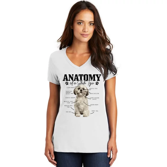 Anatomy Of A Shih Tzu Dog Funny Cute Shih Tzu Mom Dad Women's V-Neck T-Shirt