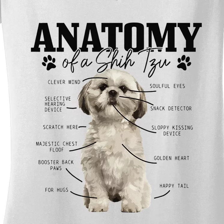 Anatomy Of A Shih Tzu Dog Funny Cute Shih Tzu Mom Dad Women's V-Neck T-Shirt