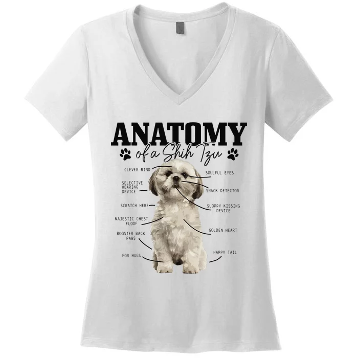 Anatomy Of A Shih Tzu Dog Funny Cute Shih Tzu Mom Dad Women's V-Neck T-Shirt