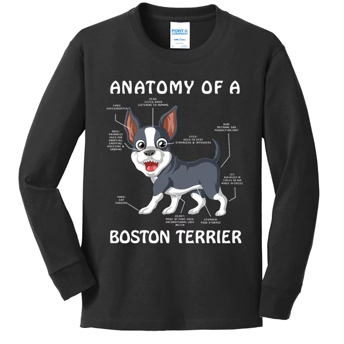 Anatomy Of A Boston Terrier Kids Long Sleeve Shirt