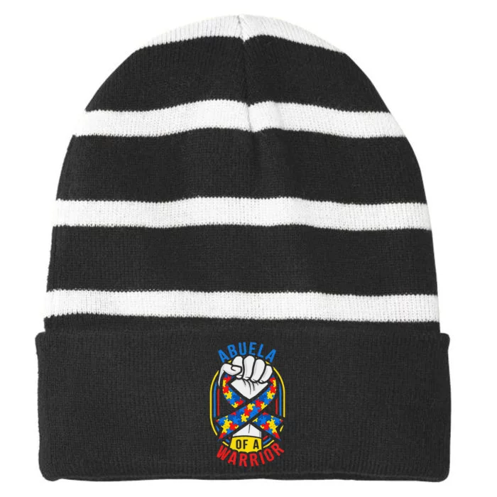 Abuela Of A Warrior Autism Awareness Matching Striped Beanie with Solid Band