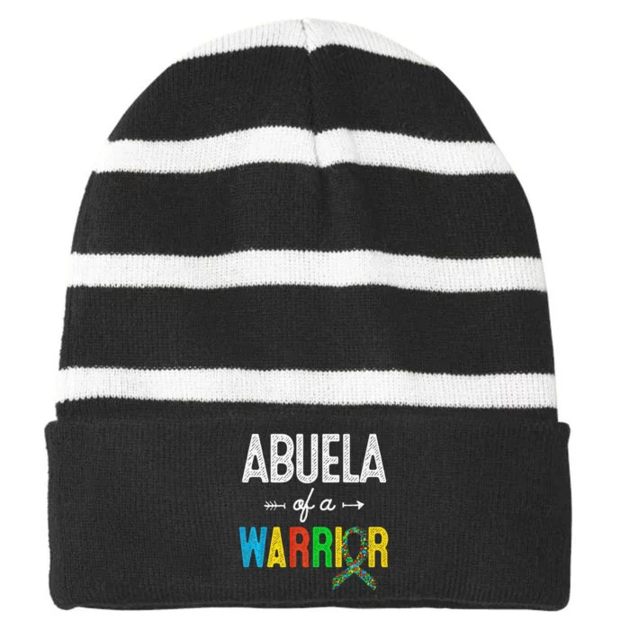 Abuela Of A Warrior Autism Awareness Support Striped Beanie with Solid Band