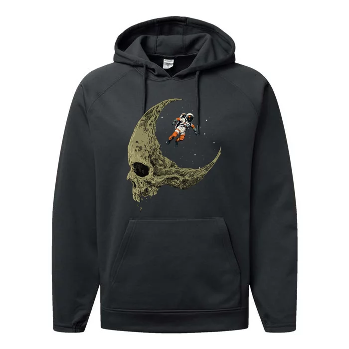 Astronaut On A Skull Planet In Outer Space Astronomy Space Performance Fleece Hoodie