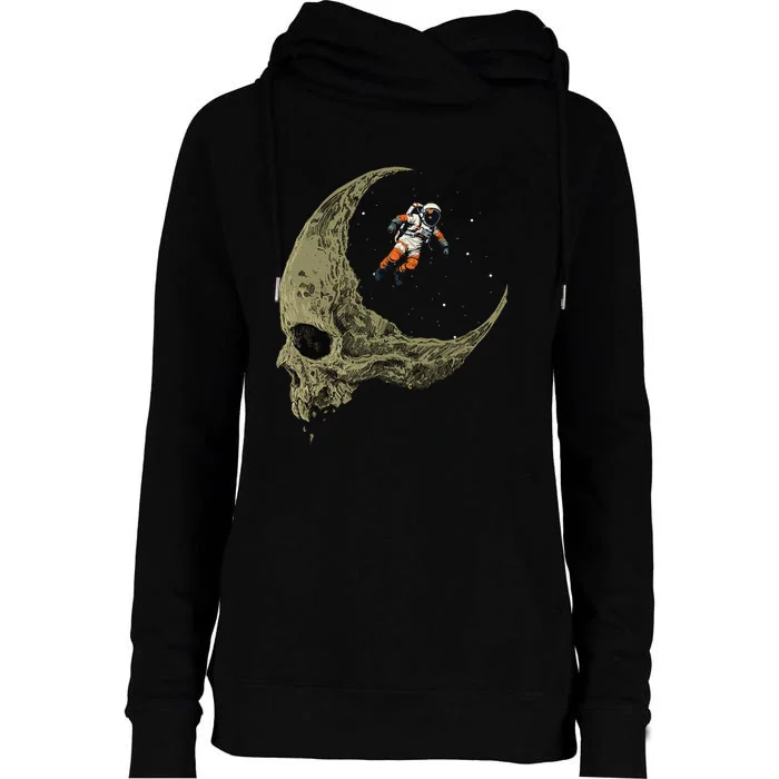 Astronaut On A Skull Planet In Outer Space Astronomy Space Womens Funnel Neck Pullover Hood