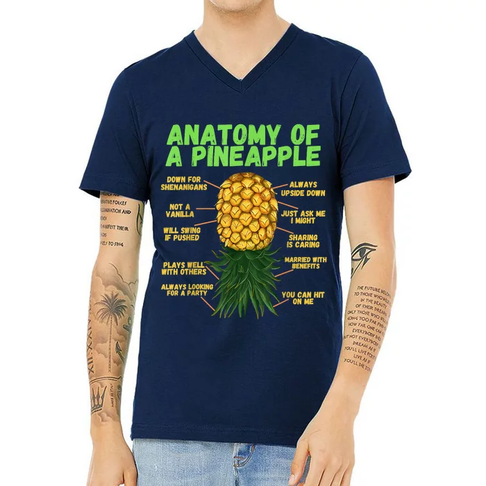 Anatomy Of A Pineapple Funny Upside Down Pineapple V-Neck T-Shirt