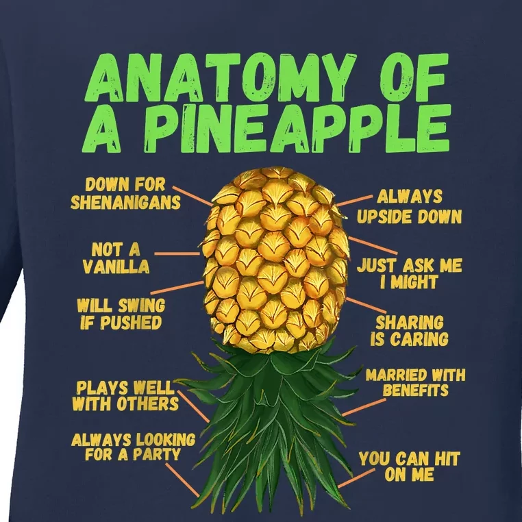 Anatomy Of A Pineapple Funny Upside Down Pineapple Ladies Long Sleeve Shirt