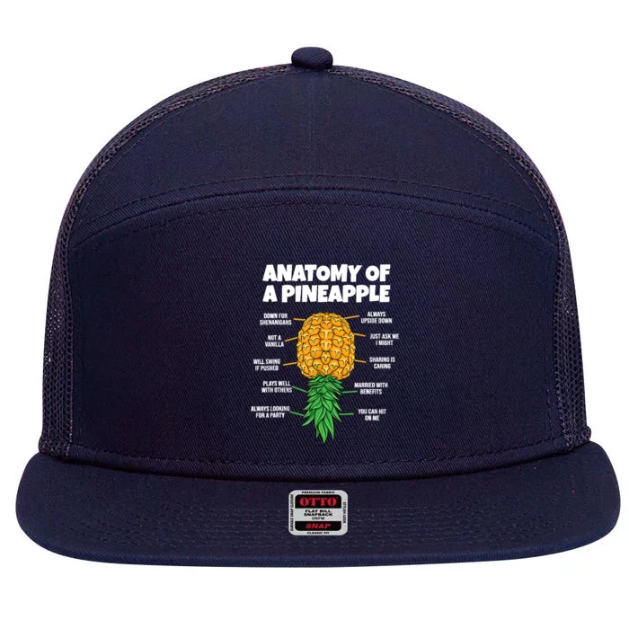 Anatomy Of A Pineapple Swinger Funny Upside Down Pineapple 7 Panel Mesh Trucker Snapback Hat