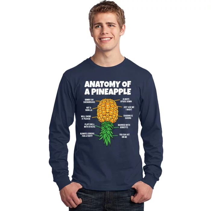 Anatomy Of A Pineapple Swinger Funny Upside Down Pineapple Tall Long Sleeve T-Shirt