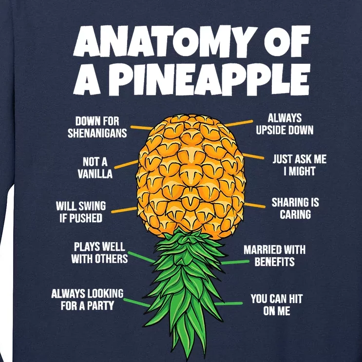 Anatomy Of A Pineapple Swinger Funny Upside Down Pineapple Tall Long Sleeve T-Shirt