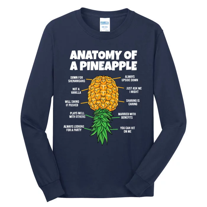 Anatomy Of A Pineapple Swinger Funny Upside Down Pineapple Tall Long Sleeve T-Shirt