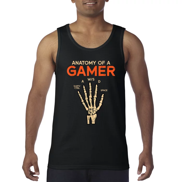 Anatomy Of A Gamer Skeleton Hand Funny Halloween Gaming Tank Top