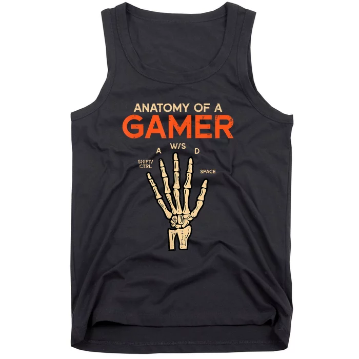 Anatomy Of A Gamer Skeleton Hand Funny Halloween Gaming Tank Top