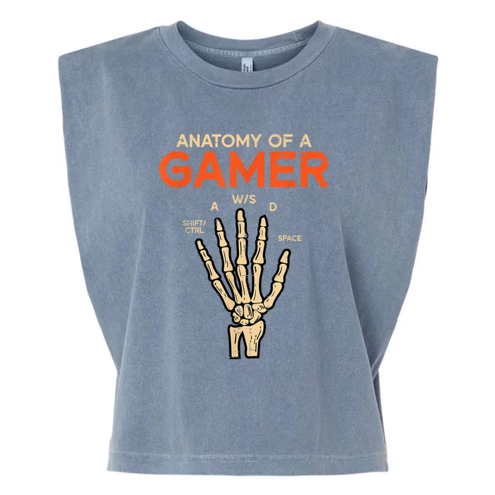 Anatomy Of A Gamer Skeleton Hand Funny Halloween Gaming Garment-Dyed Women's Muscle Tee