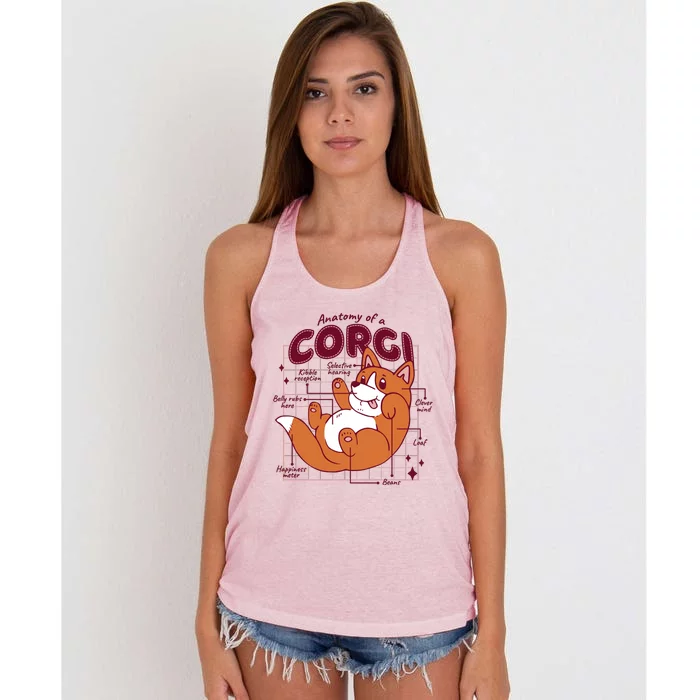 Anatomy Of A Corgi Dog Women's Knotted Racerback Tank