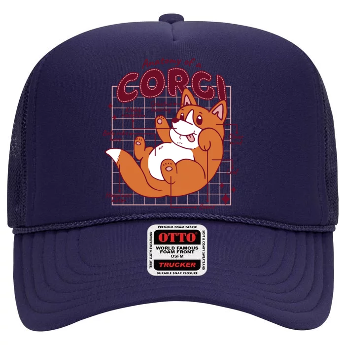 Anatomy Of A Corgi Dog High Crown Mesh Trucker Hat