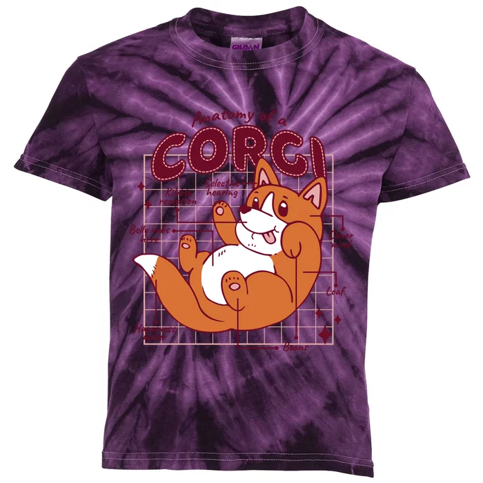 Anatomy Of A Corgi Dog Kids Tie-Dye T-Shirt