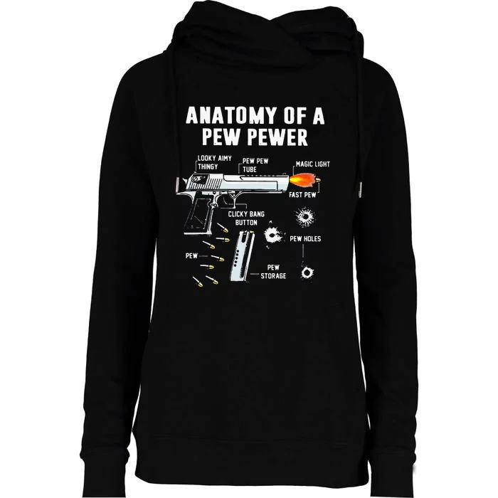 Anatomy Of A Pew Pewer Womens Funnel Neck Pullover Hood