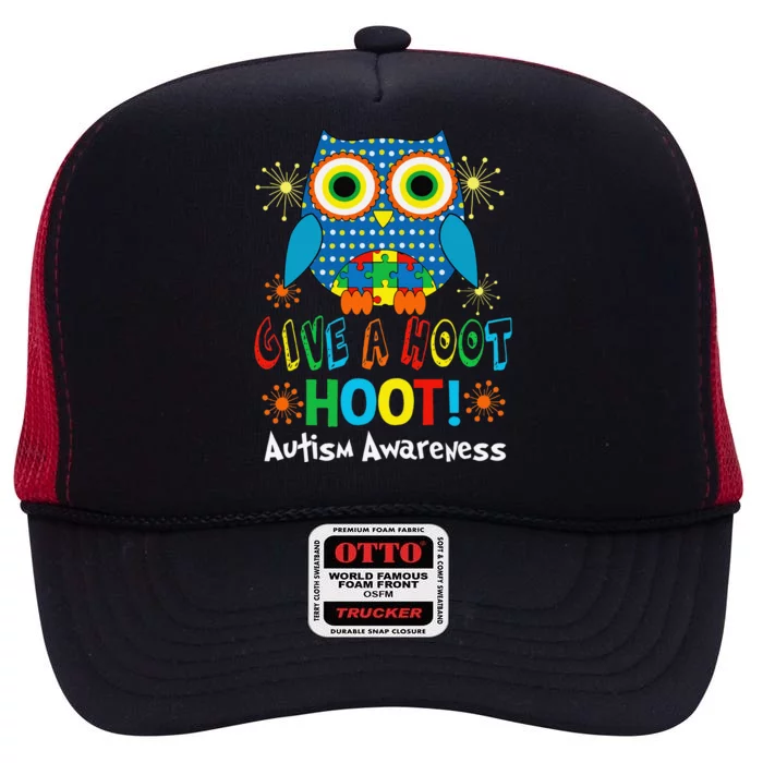 Autism Owl Autism Awareness Give A Hoot High Crown Mesh Trucker Hat